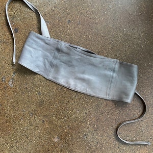 1980s Grey Leather Belt ~ Extra Wide ~ Tie Closures and POCKET! Made in France