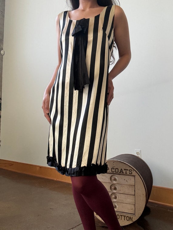 Vintage 1960s Black and White Striped Satin Dress… - image 3