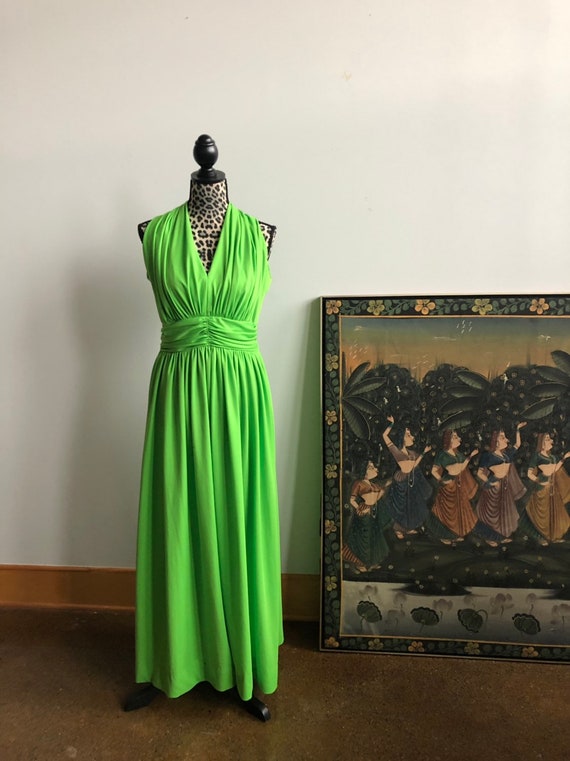 Vintage Green 1970s Maxi Dress Size S/M - image 4