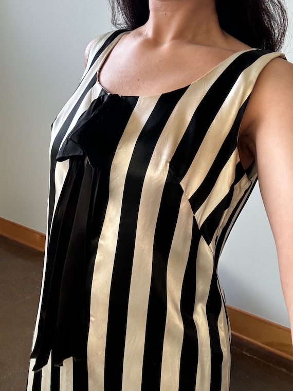 Vintage 1960s Black and White Striped Satin Dress… - image 4