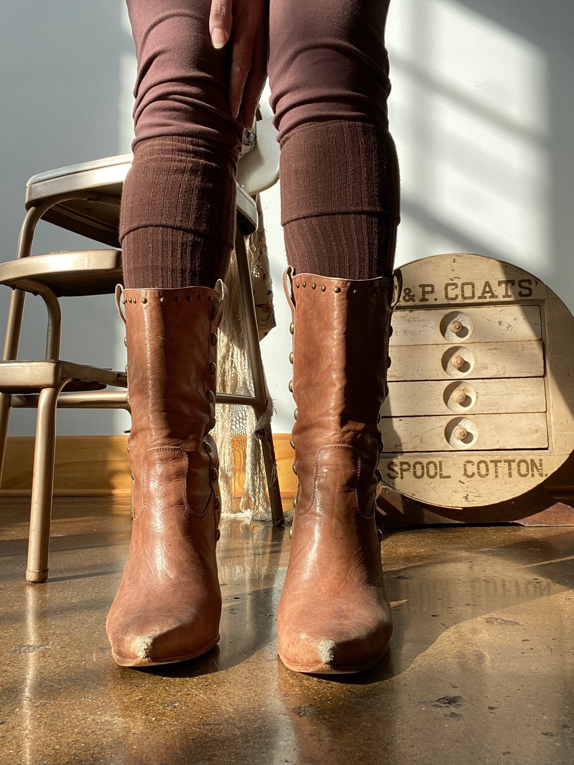 Faux Leather Studded Boots