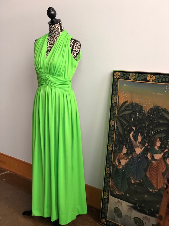 Vintage Green 1970s Maxi Dress Size S/M - image 1