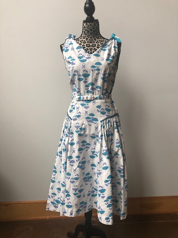 1940s Novelty Print Dress ~ Cotton Fit and Flare … - image 1