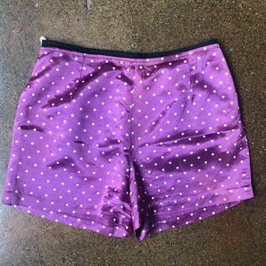 Vintage 1970s Satin Hotpants ~ Purple Polka Dot Rollerskate Shorts - XS