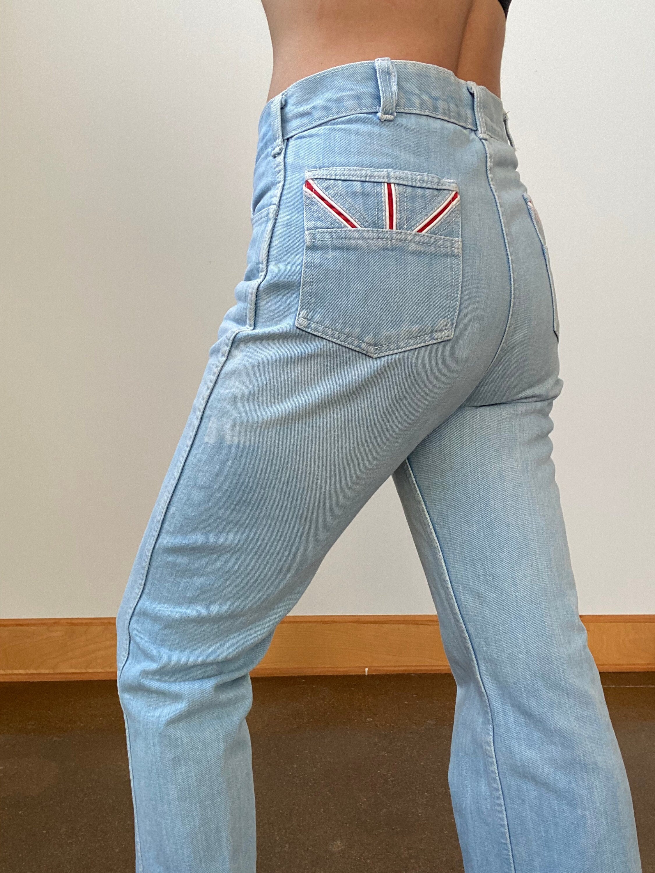 1970s Pale Blue Wide Leg Jeans - Vintage Denim - Etsy