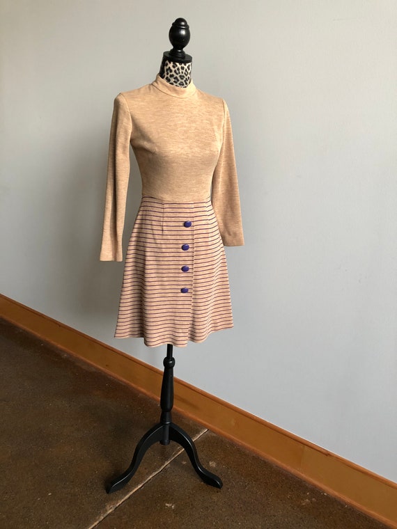 Vintage 1960s Teena Paige Tan Wool Mini Dress Fit