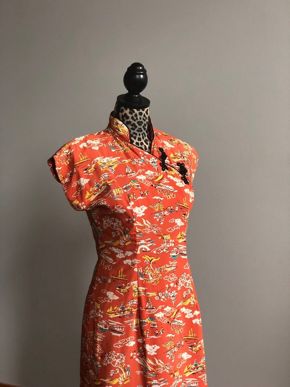 RARE Vintage Vtg 1930s 1940s Rayon Cheongsam/QiPao