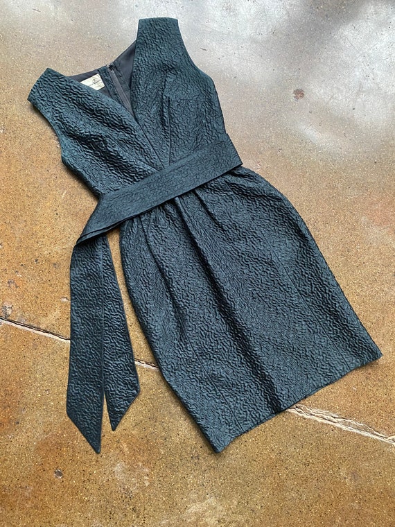 Vintage 1950s 50s Femme Fatale Black Dress w Pocke