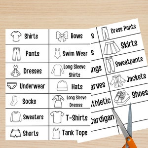 Kids Dresser Drawer Labels, Closet Organizer, Storage Labels Black and White Simple Design Downloadable Printable
