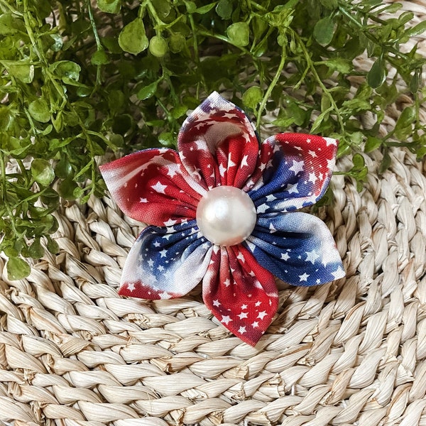 Tie Die! July 4th! Independence Day! Patriotic Dog Collar Flower! Flower for the Collar or Harness! Dog Collar Accessory!