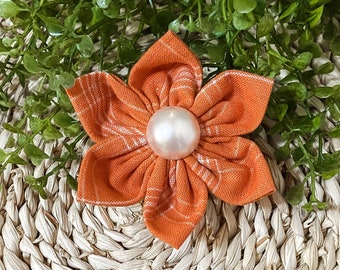 Orange Plaid! Collar Flower!  Flower for the Collar or Harness!  Dog Collar Accessory!