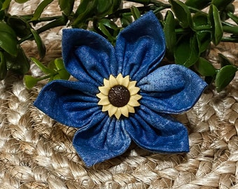 Denim Sunflower! Collar Flower!  Flower for the Collar or Harness!  Dog Collar Accessory!