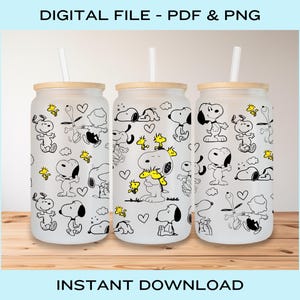 Emballage de boîte de conserve en verre chien dessin animé - chien de dessin animé PNG - emballage en verre Libby 16 oz - conception numérique par sublimation