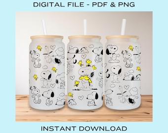 Cartoon Dog Glass Can Wrap - Cartoon Dog PNG - 16oz Libby Glass Can Wrap - Digital Sublimation Design