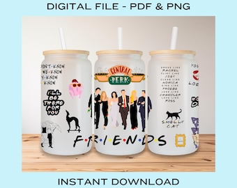 Friends Glass Can Wrap - Friends PNG - 16oz Libby Glass Can Wrap - Digital Sublimation Design - Instant Download