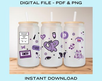 Olivia R Guts 16oz Libby Glass Can Wrap - PNG & PDF - Glass Can Full Wrap - Digital Sublimation Design - Instant Download