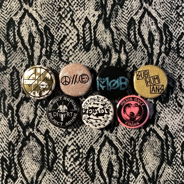 Shiny anarcho punk pins