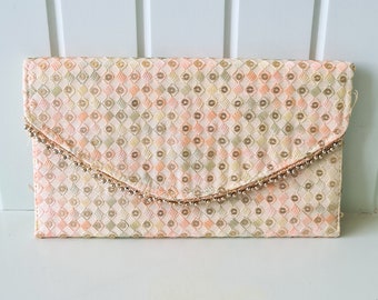 Cream Sequin Clutch Purse