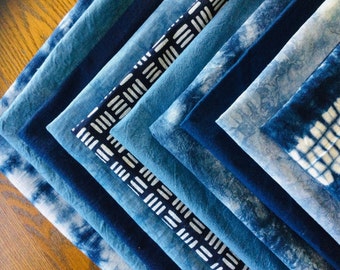 Indigo many small Linen fabric - A set of 10 cotton Cloth, Shibori Fabric Pack Bundle, Boro, For Do It Yourself ,Slow Stitch Patchwork