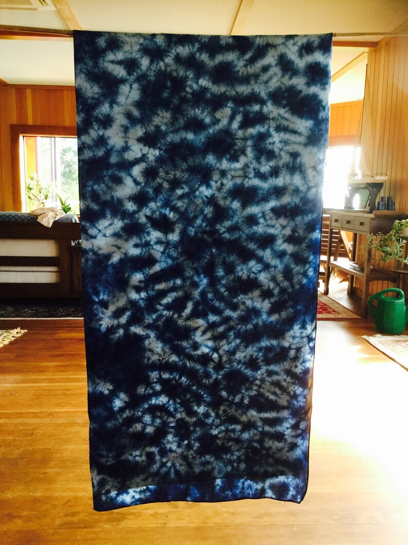 Indigo tie dye scarf, shibori , natural plant dyes, Indigo Hand Dyed , 16mm heavy Mulberry Silk Scarf. 79x20 in 200x50cm image 4