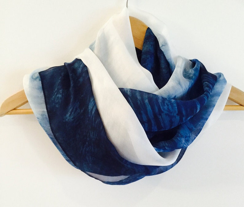Indigo Hand Dyed scarfShibori blue Scarf, Silk blue ScarfWearable Art Scarf. 200cmx65cm. image 1