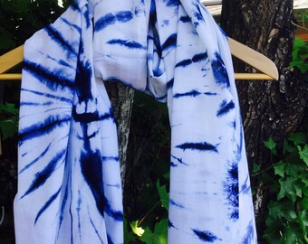 Indigo Schal/Schal, Shibori Schal, Handfärbung, schönes Muster, Baumwolle, 200 x 78 cm