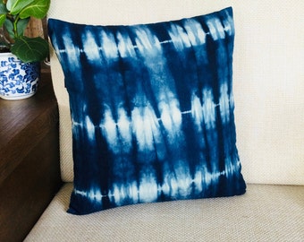 Shibori Indigo Pillow Cover, Indigo Tie Dye Pillowcase ,Hand Dyed Pillow ,Dorm Warming /Wedding Gift ,Cotton/Linen.45x45cm(18x18in)