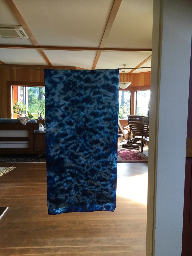 Indigo tie dye scarf, shibori , natural plant dyes, Indigo Hand Dyed , 16mm heavy Mulberry Silk Scarf. 79x20 in 200x50cm image 5