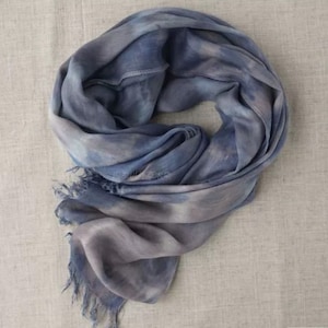Indigo and Gallnuts dye Scarf/Shawl ,Shibori Scarf , Hand Dye, Unisex , Beautiful Pattern, soft linen  180x75cm(71x30in）