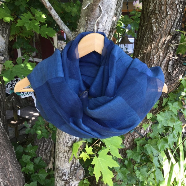 Indigo Scarf/Shawl ,Indigo Hand Dyed scarf，indigo gradient  dyed, shawl, stole, Raw silk /wool 200cmx80cm