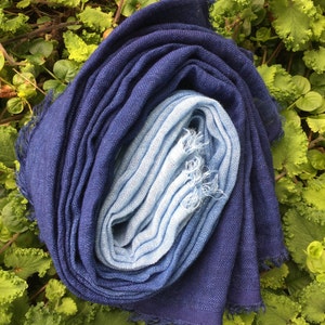Gradient Indigo blue Scarf Shibori dyed Unisex scarves Natural plant dyes/ Hand dyed ,Soft linen 230X70cm91x28in image 6