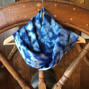 Indigo tie dye scarf, shibori , natural plant dyes, Indigo Hand Dyed , 16mm heavy Mulberry Silk Scarf. 79x20 in 200x50cm image 3