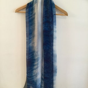 Indigo Hand Dyed scarfShibori blue Scarf, Silk blue ScarfWearable Art Scarf. 200cmx65cm. image 3