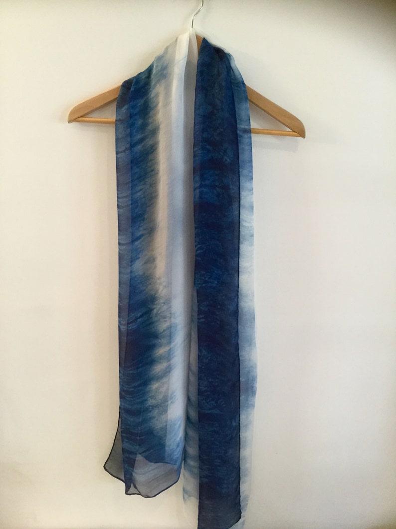 Indigo Hand Dyed scarfShibori blue Scarf, Silk blue ScarfWearable Art Scarf. 200cmx65cm. image 3