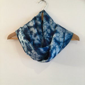 Indigo tie dye scarf, shibori , natural plant dyes, Indigo Hand Dyed , 16mm heavy Mulberry Silk Scarf. 79x20 in 200x50cm image 2