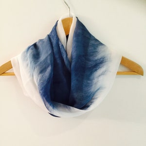 Indigo Hand Dyed scarfShibori blue Scarf, Silk blue ScarfWearable Art Scarf. 200cmx65cm. image 2