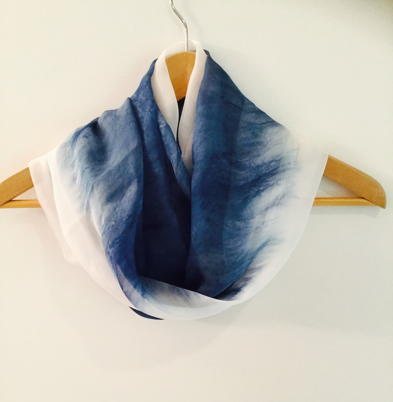 Indigo Hand Dyed scarfShibori blue Scarf, Silk blue ScarfWearable Art Scarf. 200cmx65cm. image 2