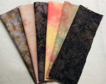 Natural Dye Fabric Pack , Bundle of 6 , Slow Stitch Patchwork, Shibori tissus teints à la main pour le faire vous-même, BORO, 6 pièces Coton