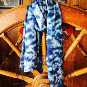 Indigo tie dye scarf, shibori , natural plant dyes, Indigo Hand Dyed , 16mm heavy Mulberry Silk Scarf. 79x20 in 200x50cm image 1