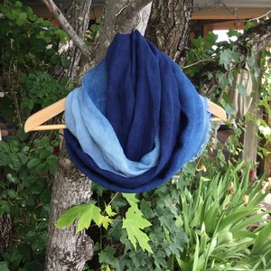 Gradient Indigo blue Scarf Shibori dyed Unisex scarves Natural plant dyes/ Hand dyed ,Soft linen 230X70cm91x28in image 2