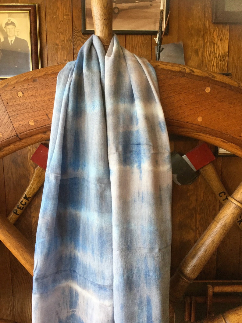 Indigo und Gallnüsse färben Schal / Schal, Shibori Schal, Handfärbung, Unisex, schönes Muster, weiches Leinen 180x75cm71x30in Bild 3