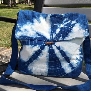 Crossbody Bag，Hand Dye, Indigo Tie Dye Bag, Shibori  Bag, Hand Made Cotton Material,Travel Bag,work Bag.13.5x12.7in