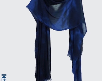 Indigo blue Scarf - Shibori dyed Unisex scarves - Natural plant dyes/ Hand dyed, soft cotton