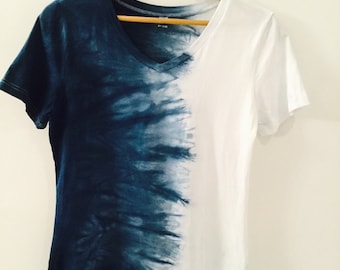 Gradient Indigo Tie dye Tshirts - Shibori dyed  Tshirts for  Women  - Natural  Hand dyed , Cotton