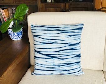 Shibori Indigo Pillow Cover, Indigo Tie Dye Pillowcase ,Hand Dyed Pillow ,Cotton/Linen 45x45cm(18x18in)