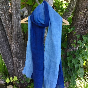 Gradient Indigo blue Scarf Shibori dyed Unisex scarves Natural plant dyes/ Hand dyed ,Soft linen 230X70cm91x28in image 3