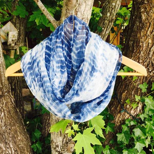 Indigo Linen fashion Scarf - Shibori dyed Soft Linen scarves , Hand dyed 185cmx60cm.(71x24in)