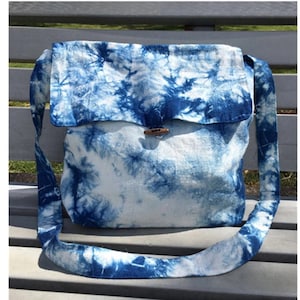 Crossbody Bag,Hand Dye, Indigo Tie Dye Bag, Shibori Bag, Hand Made Cotton Material,Travel Bag,work Bag.13.5x12.7in