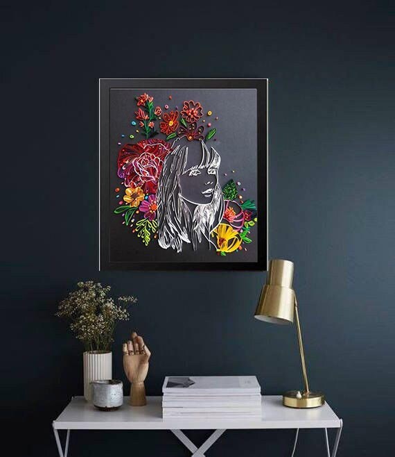 Fille Piquante avec Un Art de Fleur Fleurs, Pendaison Mur, Décor à La Maison, Article Cadeau, Jour M