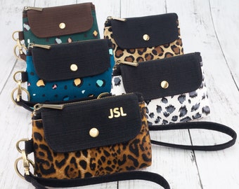 Leopard Coin Purse Keychain Wristlet Wallet, Leopard Wallet, Cheetah Wallet, RFID Wallet, Personalized Wallet Women Small Zipper Pouch